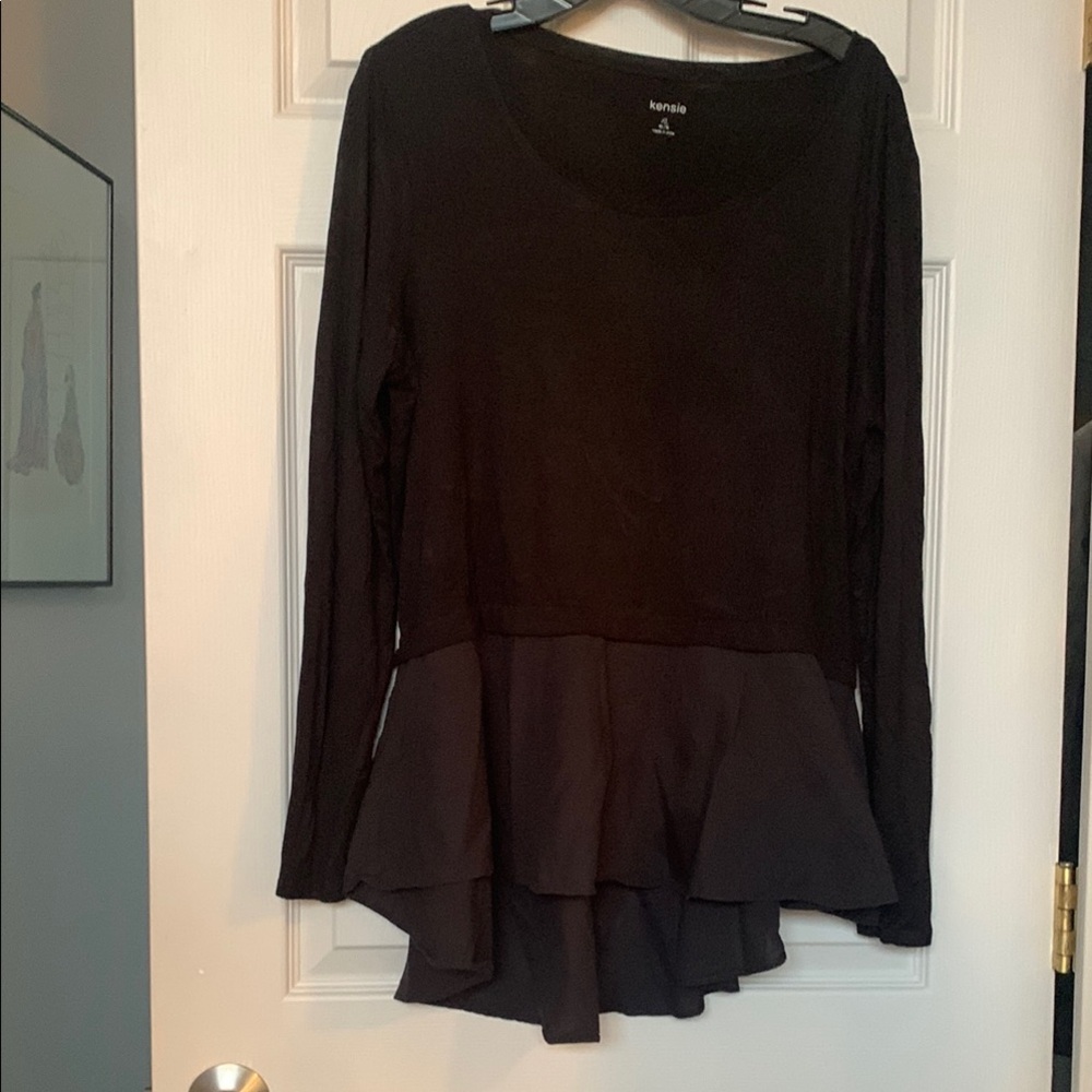 Kensie Black Peplum Long Sleeve Blouse